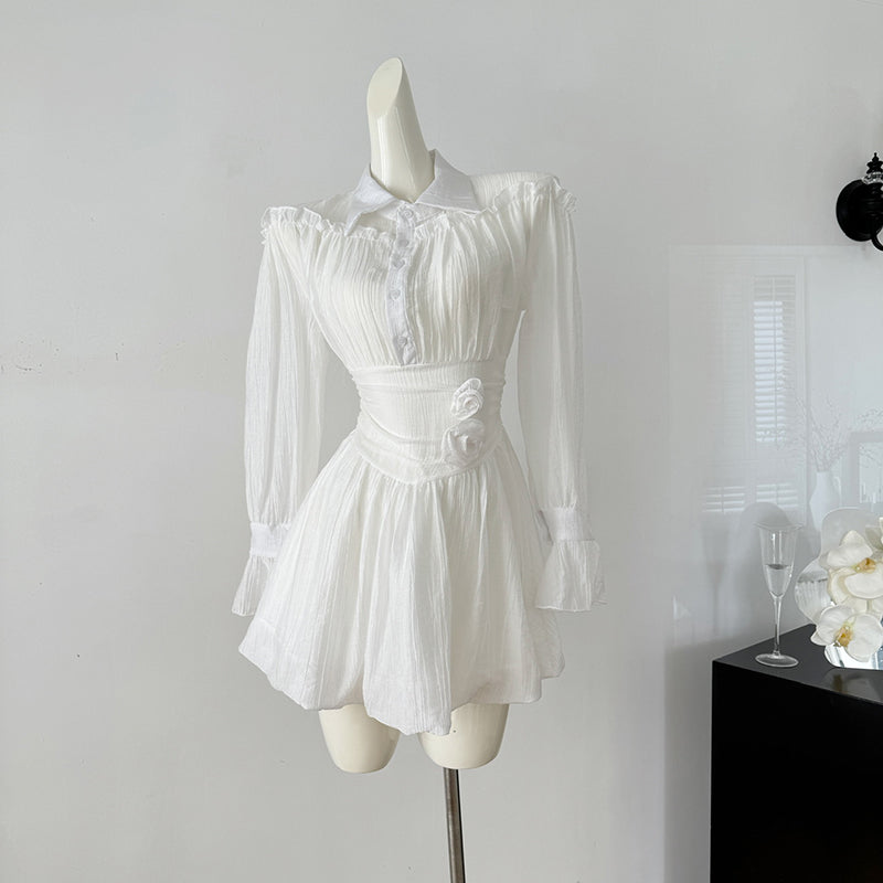BXOXO - summer inspo Elegant A-line Dress Temperament Long Sleeved Shirt Lapel Dress Gentle Style Women Tea Break Dress Niche Design