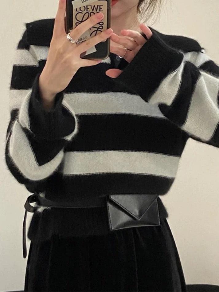 Vintage Stripe Sailor Collar Sweater