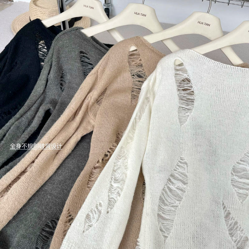 BXOXO - summer inspo Slim-fit Sexy Hollow-out Knitted Sweater Korean Fashion Vintage Party College Pullover Sweater
