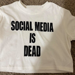 Bxoxo Streetwear Fashion Hip Hop Rock aesthetic Punk Chic Letter Print White O-Neck Women's Crop Tops Y2K vintage Emo Girls baby Tops