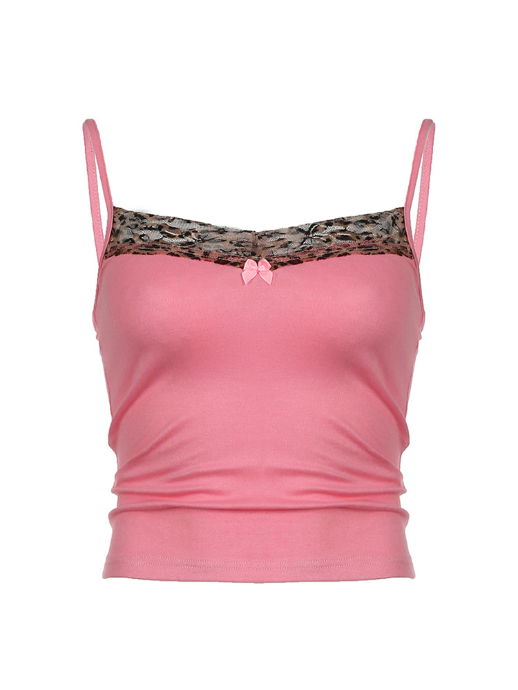 BXOXO - summer inspo Sweetown Pink Sweet Cute Camisole Leopard Contrast Patchwork Y2K Crop Top For Women Sleeveless Slim Kawaii 2000s Tank Vest