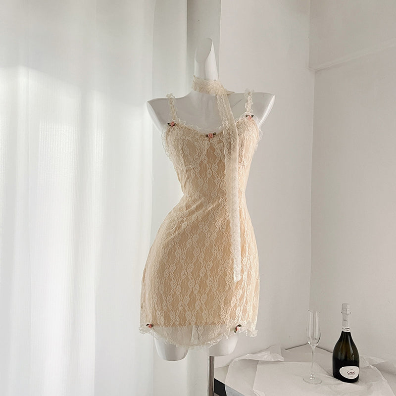 BXOXO - summer inspo French Style Sexy Lace Ruffle Edge Suspender Dress Fashion Hip Wrap Skirt 2025 Summer New Women Sleeveless Slim Fit Dress