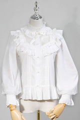 BXOXO White Stand Collar Long Sleeves Ruffle Bowknot Sweet Lolita Blouse