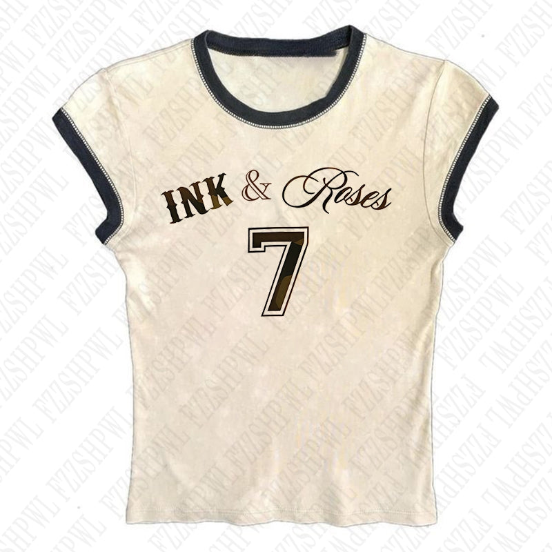 Bxoxo American Retro Streetwear Hip Hop Rock Punk Harajuku Y2K Women's Crop Tops Gothic Fashion Letter Print Slim O-Neck Short Sleeves