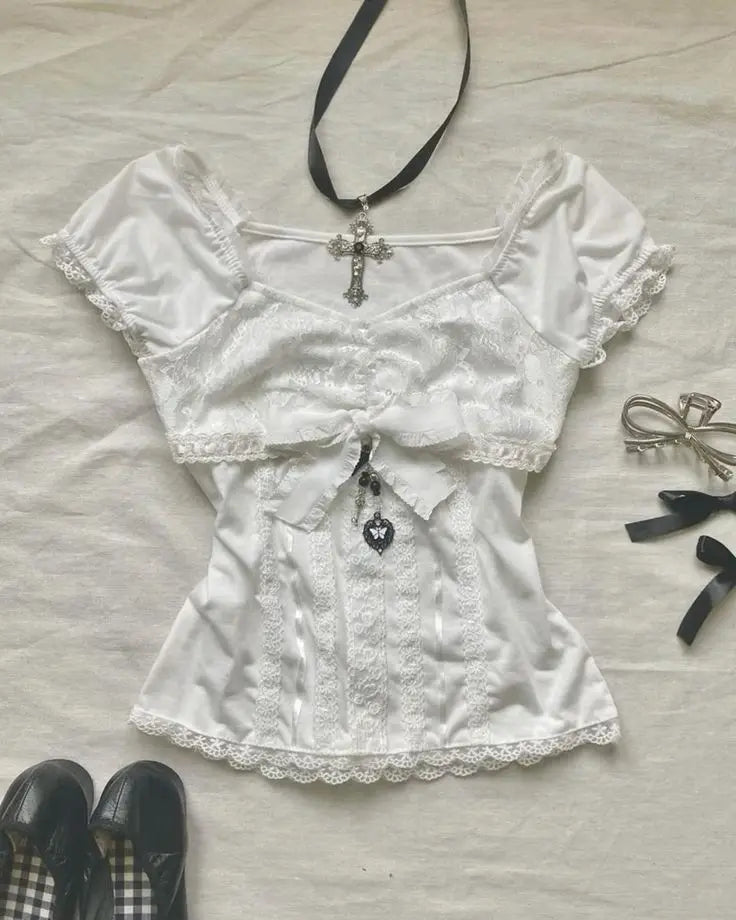 BXOXO Crop Top Y2k Summer Punk Sexy Lace T shirts Body Tees Slim Graphic T shirt Women Clothes 2000s Harajuku Grunge Kawaii Cute Top
