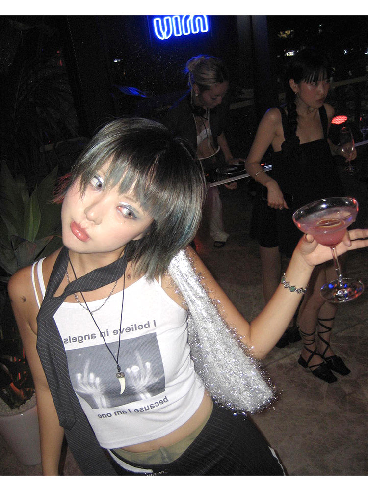 Bxoxo Sexy vintage emo girls streetwear rock punk gothic ladies slim suspender aesthetic geometric pattern printed suspender tank tops