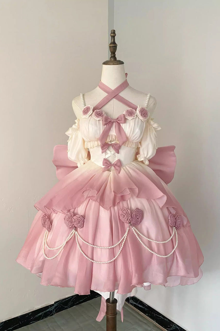 BXOXO - Gradient Pink Hanayome Hollow Bowknot Sweet Princess Lolita Dress