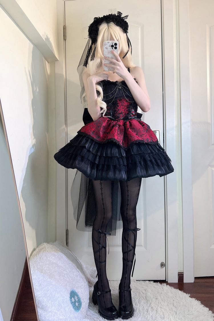 BXOXO - Black/Red Ancient Dream of the Dark Night Print Ruffle Gothic Lolita Jsk Dress