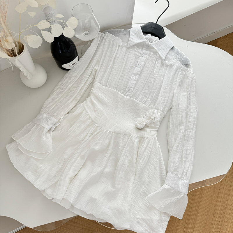 BXOXO - summer inspo Elegant A-line Dress Temperament Long Sleeved Shirt Lapel Dress Gentle Style Women Tea Break Dress Niche Design