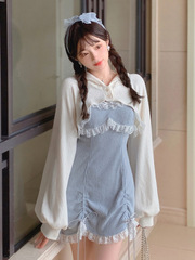 BXOXO party look inspos Lace Japanese Sweet Lolita Dress Women Bow Pink Kawaii Party Mini Dresses Female Blue Princess Korean Fashion Dresse Winter 2025