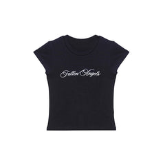 Bxoxo Vintage Streetwear Hip Hop Gothic Grunge Punk Harajuku Women's Crop Tops Sexy Slim Rock Hot Girls Black O-Neck Baby Short Sleeve