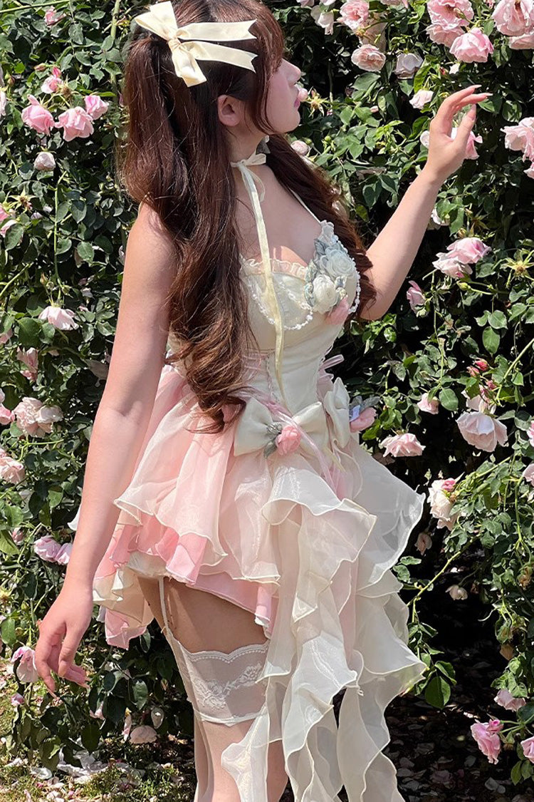 BXOXO - Multi-Color Peach Snow Mountain Romantic Girl V Neck Sleeveless Sweet Lolita Dress