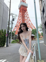 BXOXO Sweet Girl Lace Cute Y2k Tops Women Clothes 2000s Kawaii Bandage Sling Body Tank Tops Camis Coquette Sexy Summer Femme Crop Top
