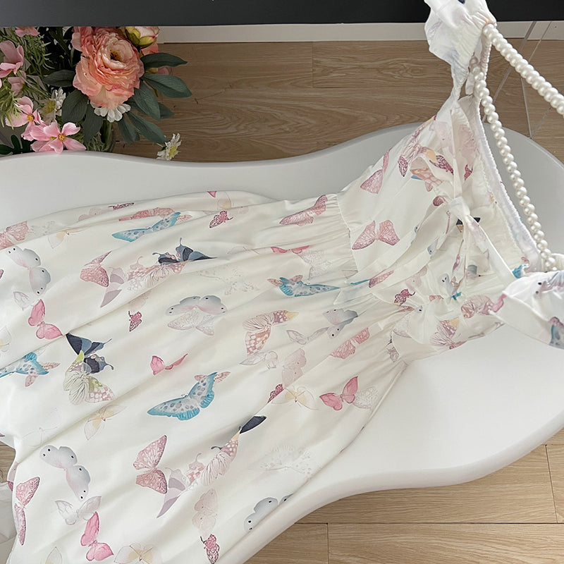 BXOXO - summer inspo French Style Temperament Sling Dress Women Summer New Fashion Butterfly Print Long Dress Sleeveless Elegant Slim Dresses