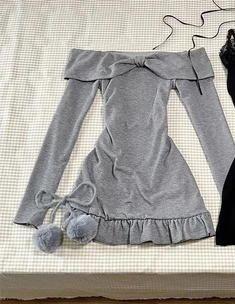 BXOXO Dresses Y2k Harajuku Women Clothes Vintage Long sleeves Slim Punk Sexy Bow Mini Dress Femme Korea Slim Gothic Aesthetic Dresses