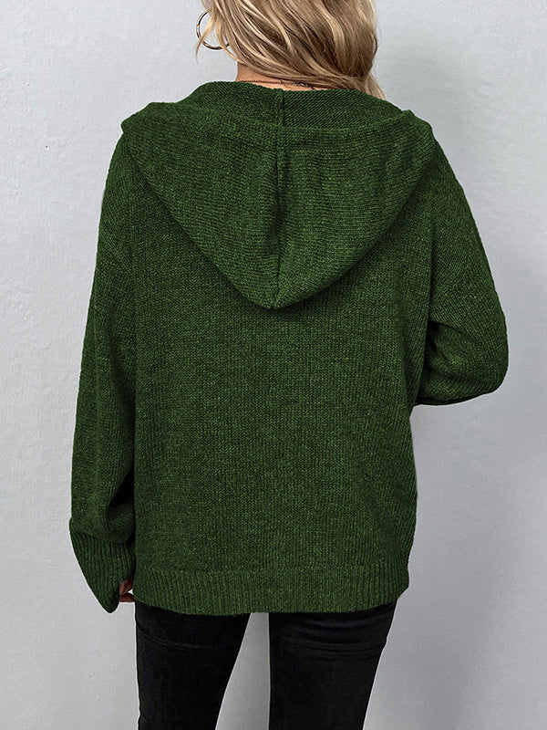 BXOXO Wrap Buttoned Hooded Solid Color Cardigan