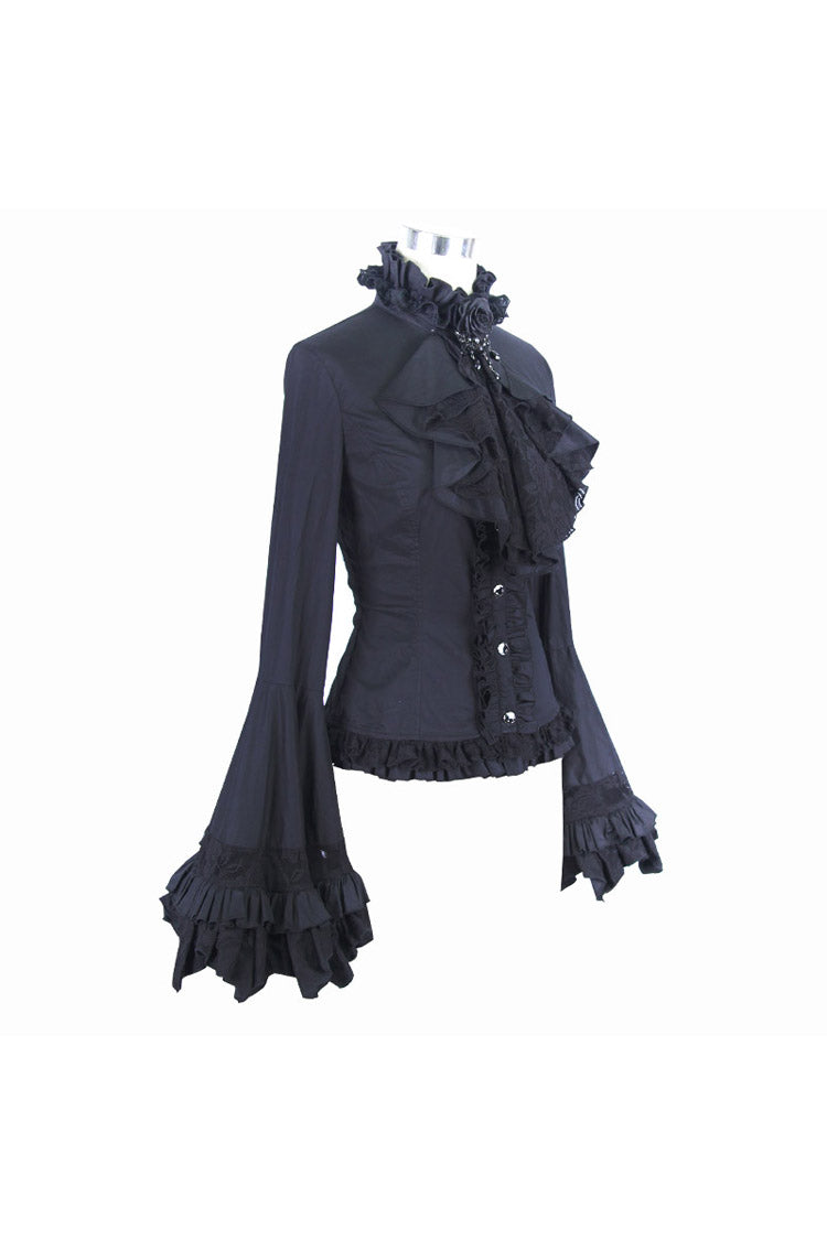 BXOXO Black Vintage Ruffled With Trumpet Sleeves Women's Punk Blouses