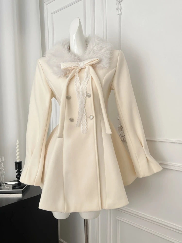 BXOXO France Vintage New Wealthy Heiress Slim Button Fur Collar Coat Women Winter Clothes High End Socialite Warm Chic Short Coat New