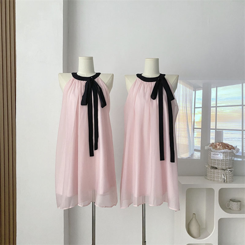 BXOXO - summer inspo 2025 New Summer Women's Fairy Vacation Beach Dress Korean Birthday Midi Pink O-Neck Elegant Dresses
