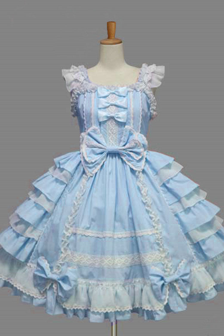 BXOXO Lace Square Neck Cap Sleeve Knee Length Ruffled Bowknot Sweet Lolita Dress