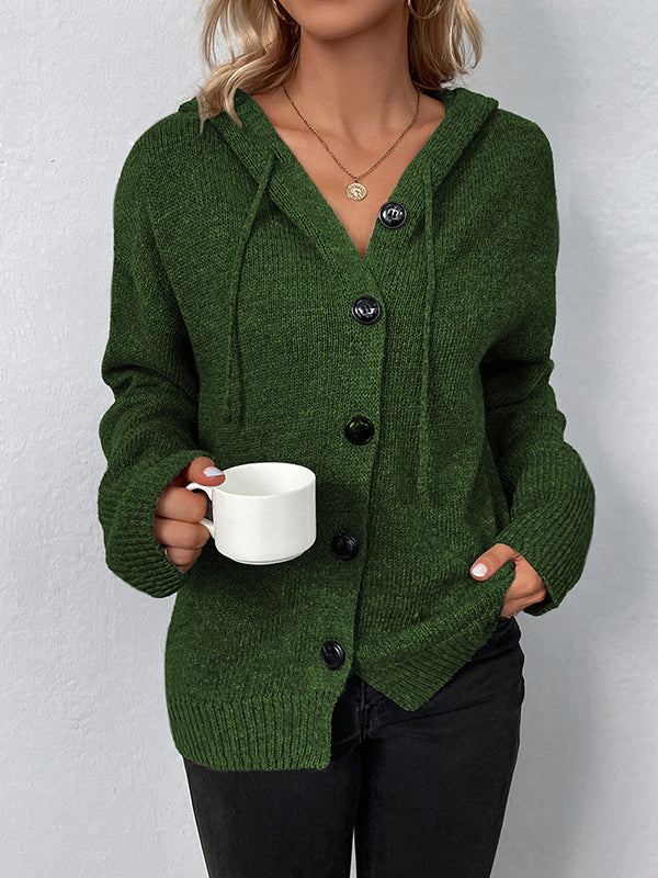 BXOXO Wrap Buttoned Hooded Solid Color Cardigan