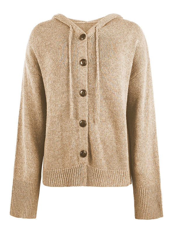 BXOXO Wrap Buttoned Hooded Solid Color Cardigan