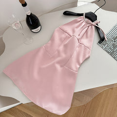 BXOXO - summer inspo 2025 Summer Fashion Halter Dress Women Temperament Mini Dresses Elegant Sleeveless Slim Fit A-line Dress