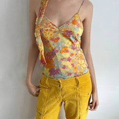 BXOXO Camis Y2k Sweet Girl 90s Vintage Clothes Sling Flower Summer Slim Mesh Women Korea Harajuku Femme Crop Top Grunge Tank Clothing