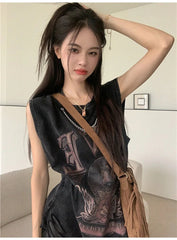 BXOXO Streetwar Y2k Vintage Women T Shirts KPOP Tank Tops Oversized Tees Punk Hip Hop Girl Emo Gaphic Clothes Harajuku Femme Crop Top