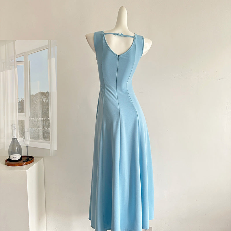 BXOXO - summer inspo Summer Solid Color Suspender Dress Women Fashion Square Neck Sleeveless Slim Fit Dresses Temperament Party Robe