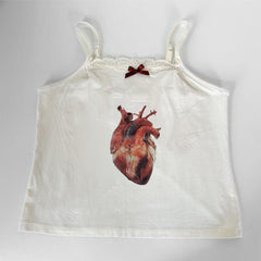Bxoxo Y2K Gothic Aesthetic Emo Girls Chic Heart Pattern Print Punk Harajuku Streetwear Lace White women's Sleeveless Camisole baby Top