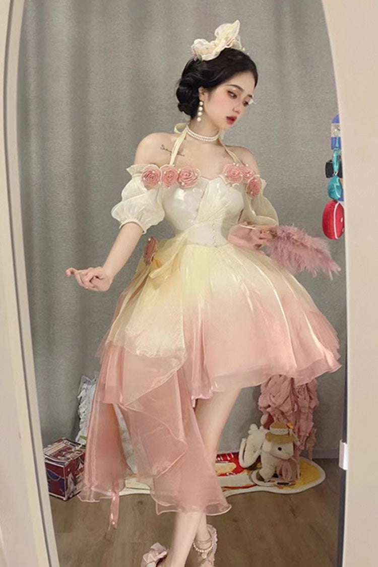 BXOXO - Gradient Gorgeous Bowknot Strawberry Princess Hanayome Short Sweet Lolita Jsk Dress 4 Colors