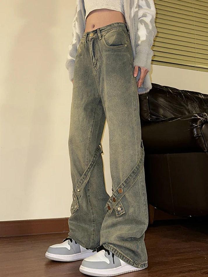 Vintage Buckle Design Boyfriend Jeans
