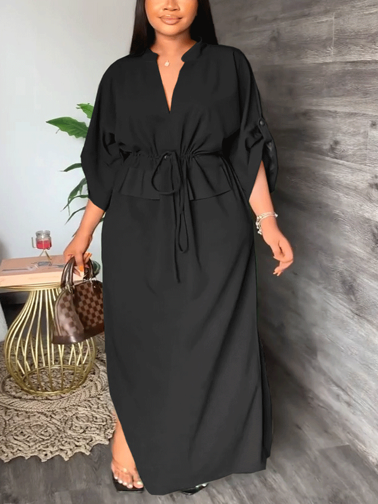 V Neck Waist Maxi Dress