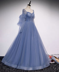 BXOXO A line Blue Long Prom Dress, Blue Formal Graduation Dress with Beading