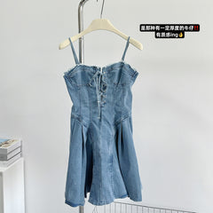 BXOXO - summer inspo Vintage Hot Girls Sexy Bandage Denim Slip Dress Women's Summer Slim High Waist Short Mini Dress