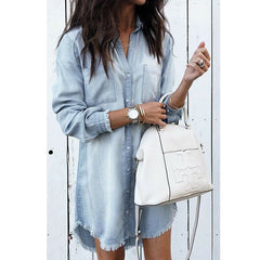 men’s fall fashion Factory Direct Sales Women's Denim Shirt Slim Slimming Long Sleeve Shirt Dress Women's