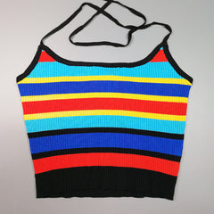 curvy casual outfits Women's Sexy Hot Girl Camisole with Multi-Color Striped Short Navel Vest
