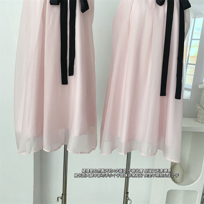 BXOXO - summer inspo 2025 New Summer Women's Fairy Vacation Beach Dress Korean Birthday Midi Pink O-Neck Elegant Dresses