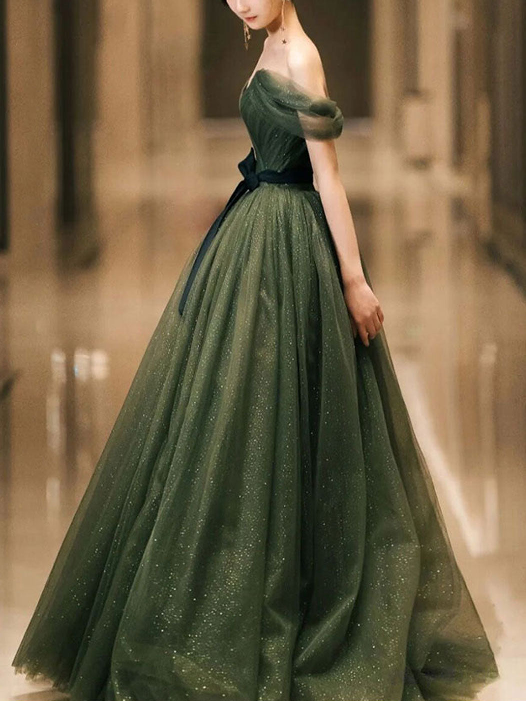 BXOXO Simple Green Sweetheart Tulle Long Prom Dress, Green Formal Dresses
