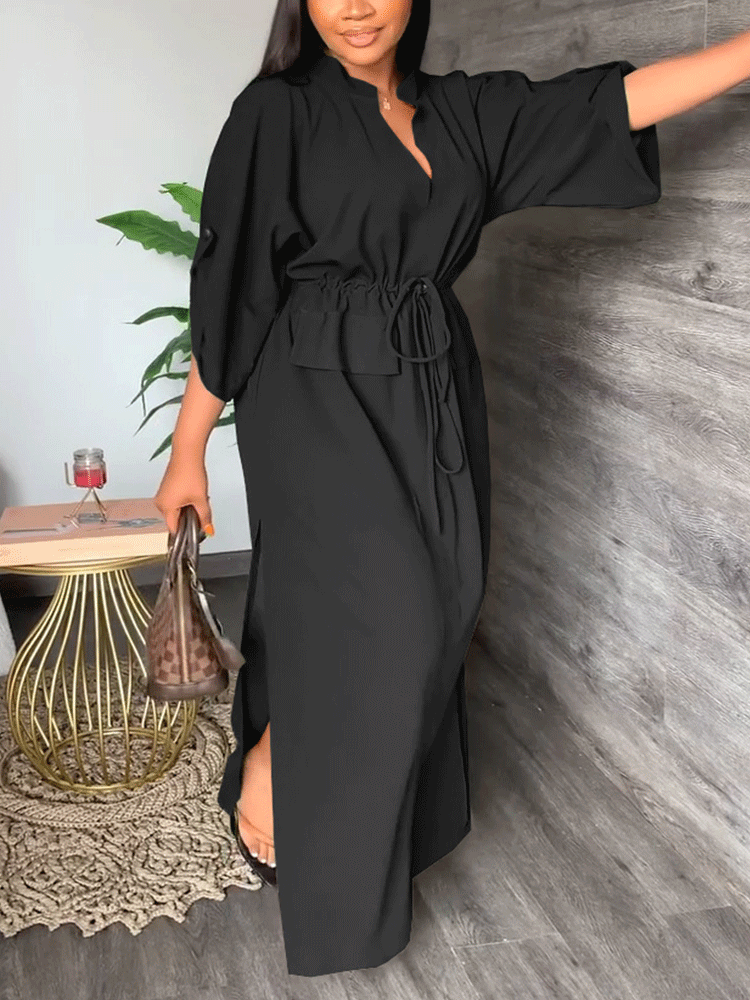 V Neck Waist Maxi Dress