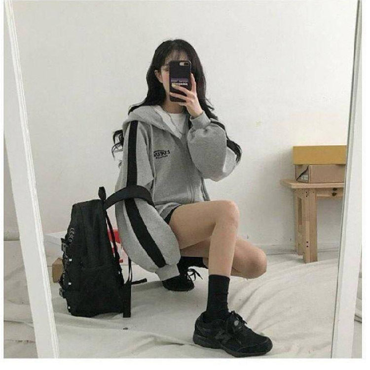 outfit ideas for school Harajuku Style BF Coat for Women Spring and Autumn New Autumn and Winter Versatile Loose Korean Style Thin Sweater Fleece-lined Women's Ins Fashion