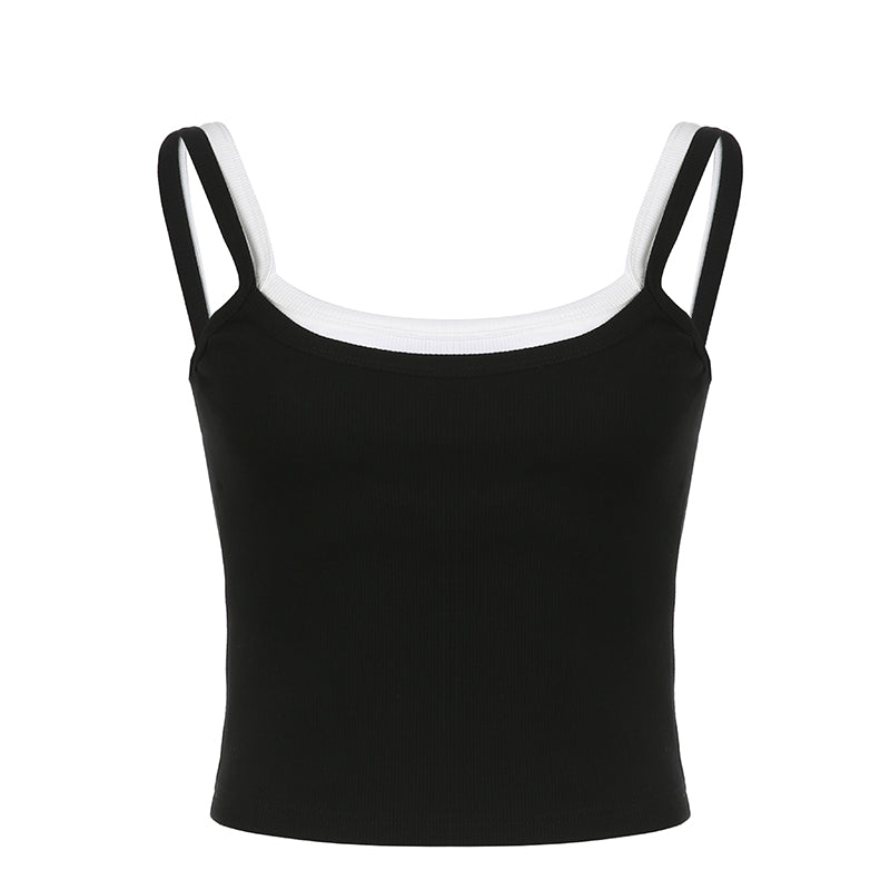 BXOXO - summer inspo Sweetown Patchwork Black Sleeveless Y2K Crop Vest Tops Summer Casual Tank Top Women Rib Slim Basic Street Style Camisole