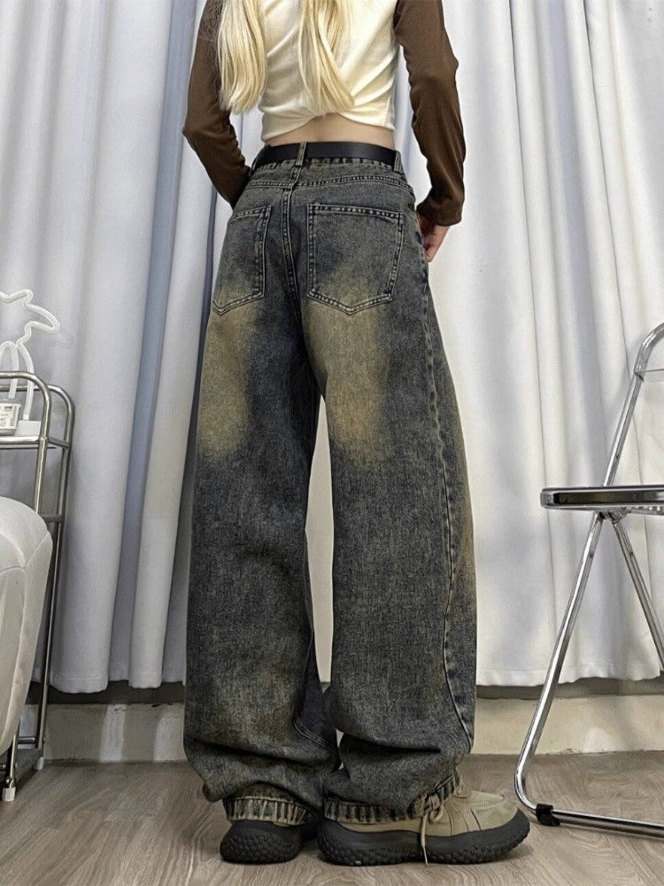BXOXO 90s Vintage Distressed Jeans Women Grunge Y2k Baggy Boyfriend Jeans Hippie Korean Streetwear High Waist Wide Denim Pants