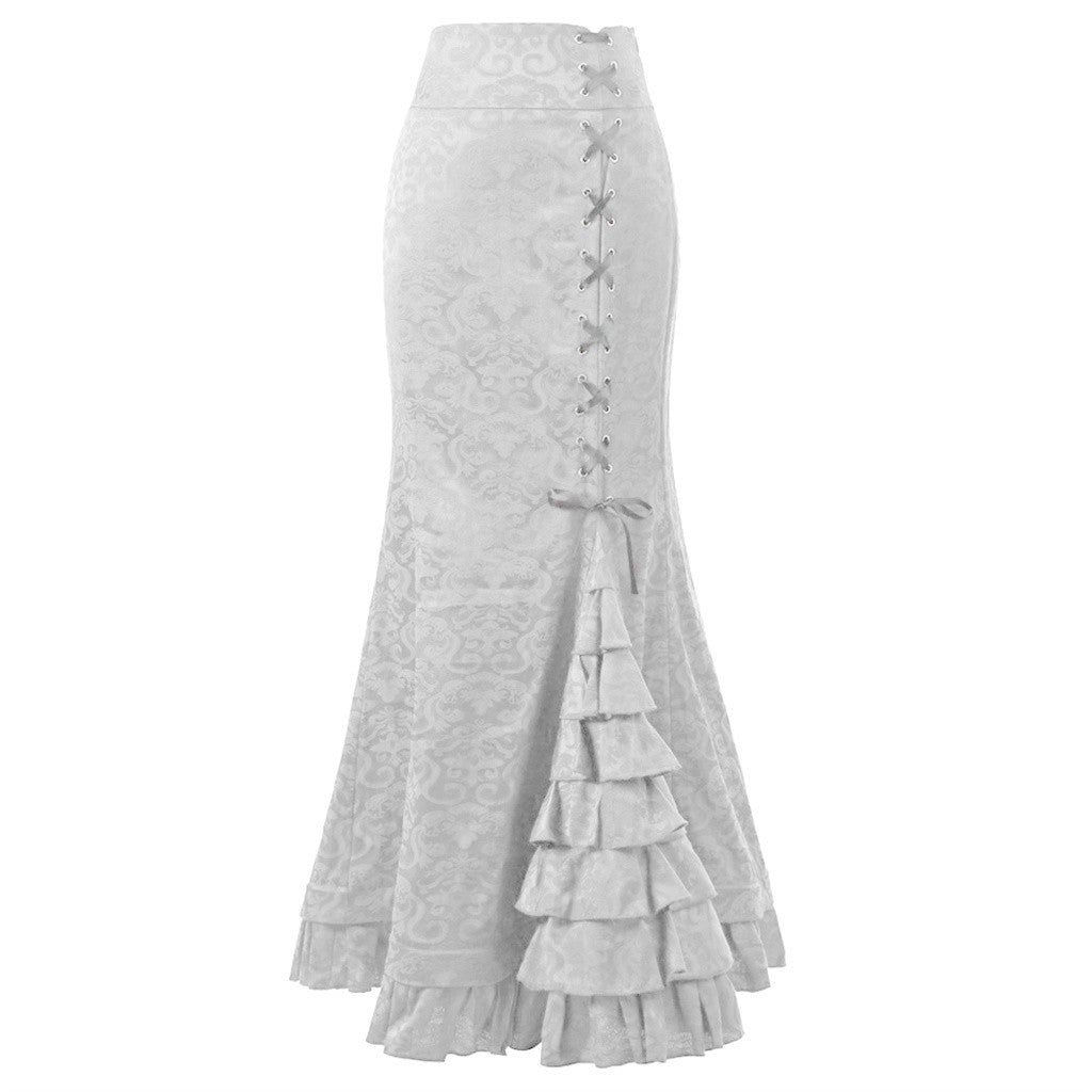 90s streetwear Million Halloween Jacquard Fishtail Skirt Steampunk Vintage Skirt Gothic Skirt Victoria Maxi Skirt