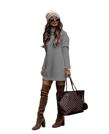 women’s fall fashion Autumn and Winter Women's Knitted plus Size Long-Sleeved T-shirt Dress