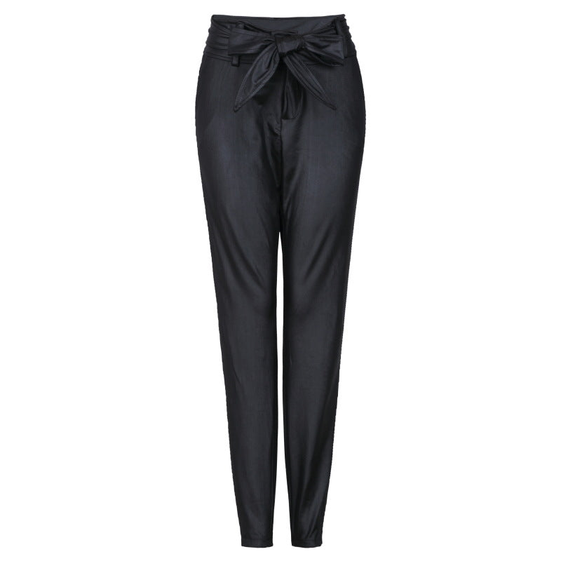 business casual women outfits chic Women's Fashion Casual Pu Pants Leather Pants (Including Belt)