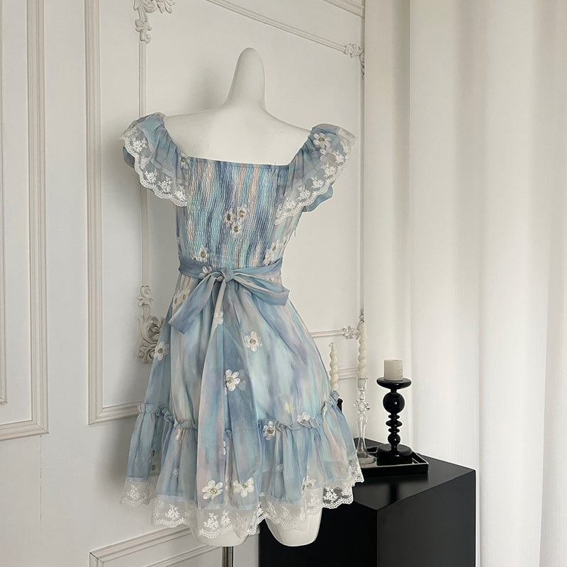 BXOXO - summer inspo Floral Short Sleeve Dress Women Summer Fashion Party Dress Casual Elegant Fairy Dresses Chic Design Sweet Mini Dress