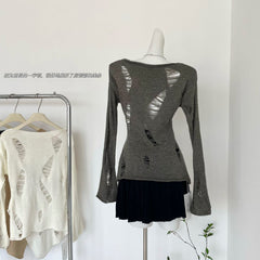 BXOXO - summer inspo Slim-fit Sexy Hollow-out Knitted Sweater Korean Fashion Vintage Party College Pullover Sweater