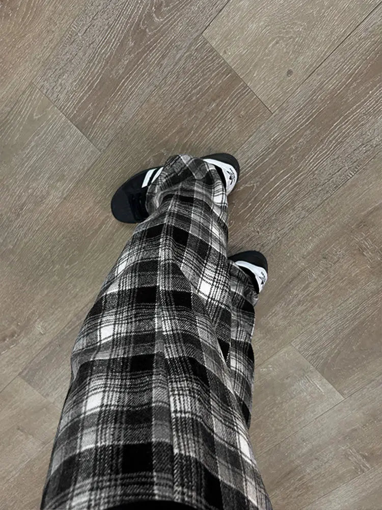 BXOXO Harajuku Plaid Y2k Pants Women Clothing Winter Wide Leg Pants Korean Fashion Casual Goth Girl Clothes Pantalones Femme Trousers